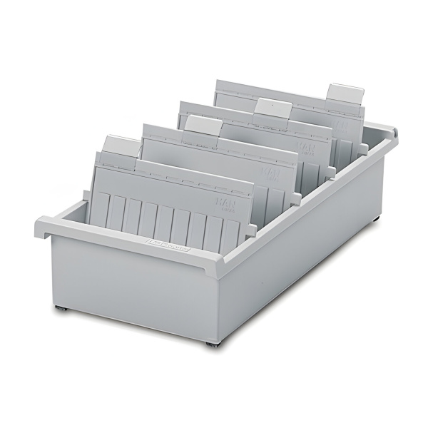 Картотека пласт. HAN (Германия) А5 открытая горизонтал. на 1300 карточек 210*148мм, серая НА955/0/11