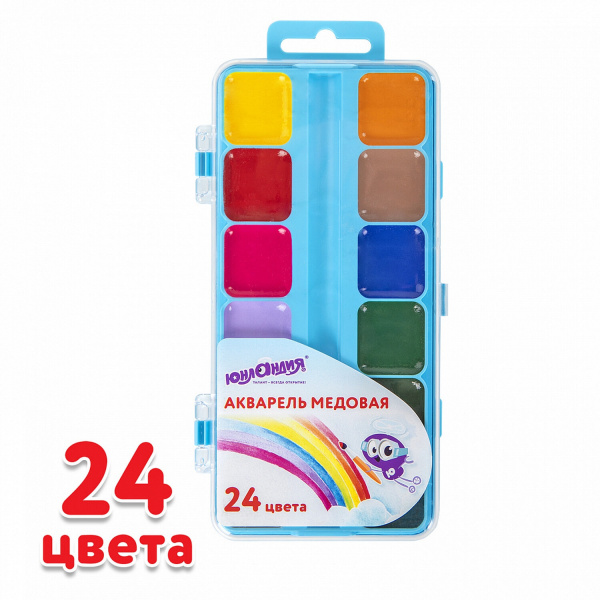 Краски акварельные ЮНЛАНДИЯ "ЮНЛАНДИК-ХУДОЖНИК", медовые, 24 цвета, КЛАССИЧЕСКИЕ, пластик, 192288
