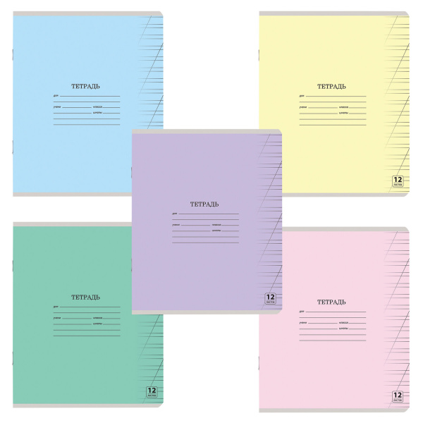 Тетрадь 12 л. ЮНЛАНДИЯ КЛАССИЧЕСКАЯ, косая линия, обложка картон, АССОРТИ 5 видов.105649 