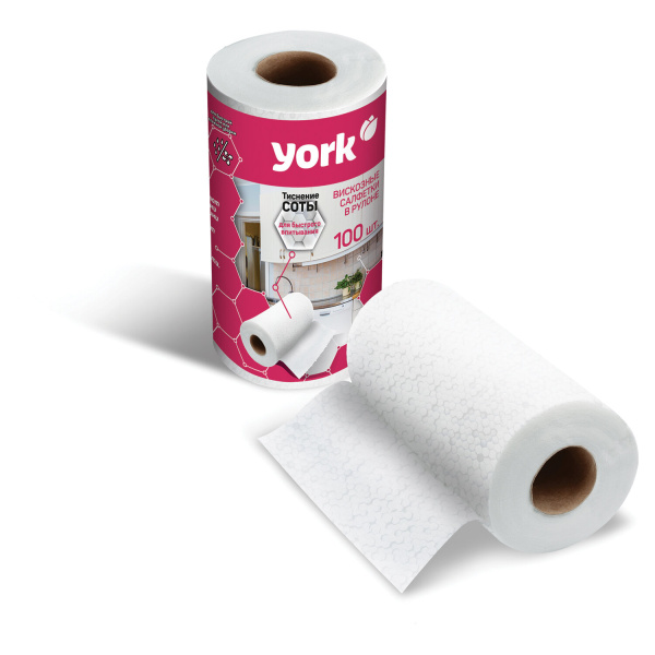 Салфетки универсальные в рулоне 100 шт. СОТЫ 22,5х25 см 40 г/м2, 30% вискоза 70% полиэфир YORK 20430