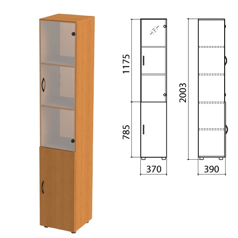 Шкаф закрытый со стеклом "Фея", 370х390х2000мм, цвет орех милан 