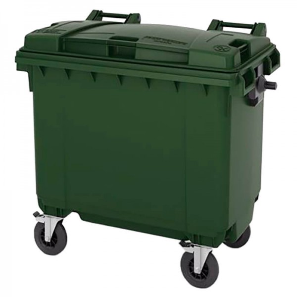 Контейнер-бак мусорный 770л на 4-х колесах с крышкой, зеленый