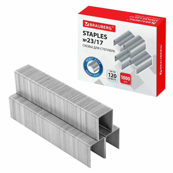 Скобы для степлера №23/17 BRAUBERG 1000шт., на 120 листов