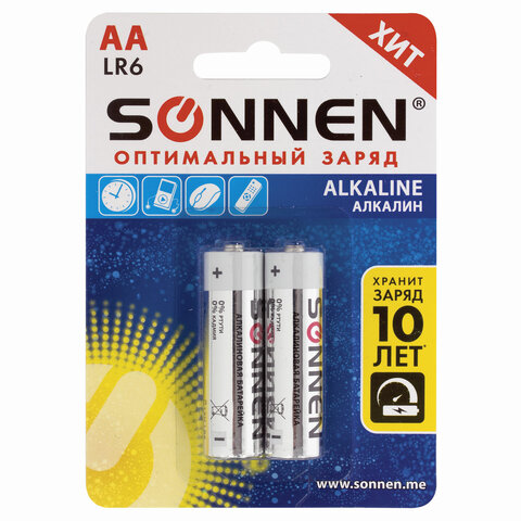 Батарейки SONNEN AA (LR6), "Everyday use", АЛКАЛИН, в блистере, 1.5В, 451084 Батарейки SONNEN AA (LR6), "Everyday use", АЛКАЛИН, в блистере, 1.5В, 451084