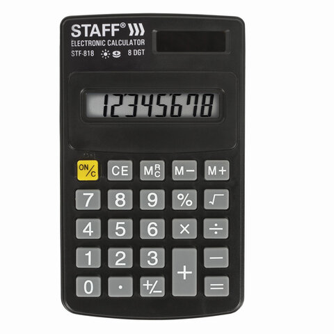 Калькулятор STAFF карманный STF-818, 8 разрядов, двойное питание, 102х62мм