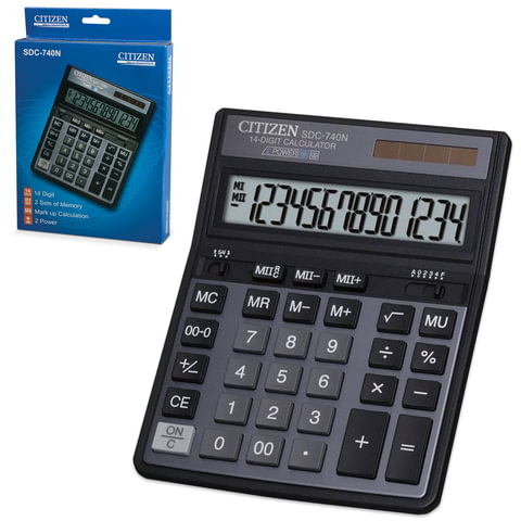 Калькулятор CITIZEN настольный SDC-740N, 14 разр., двойное питание, 203x158мм, оригинальный Калькулятор CITIZEN настольный SDC-740N, 14 разр., двойное питание, 203x158мм, оригинальный