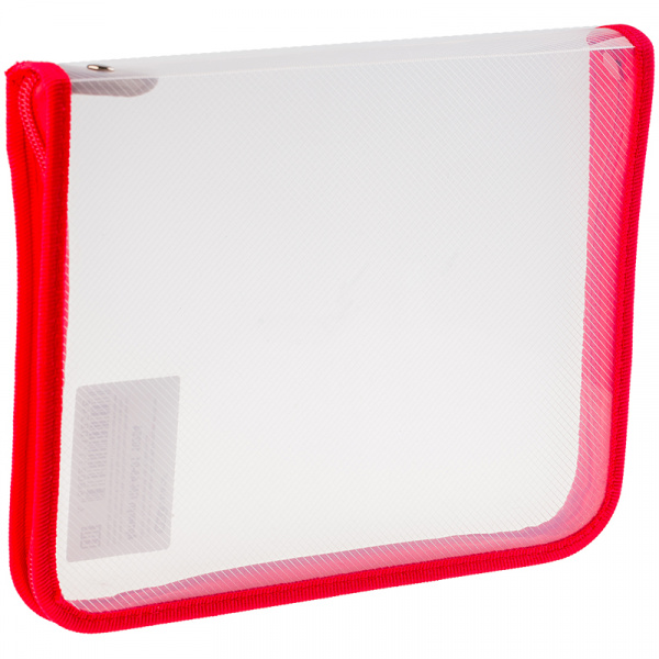 Папка для тетрадей 1 отделение, А5, ArtSpace прозрачная/красная, пластик, молния вокруг