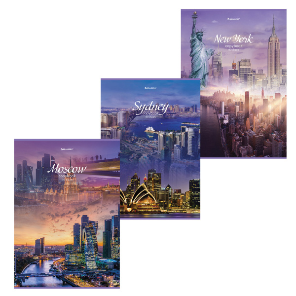 Тетрадь А4 80л. клетка BRAUBERG, скоба, обложка картон, "City"