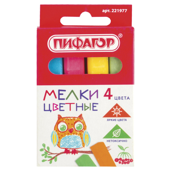 Мелки ПИФАГОР, НАБОР 4 цвета, 221977