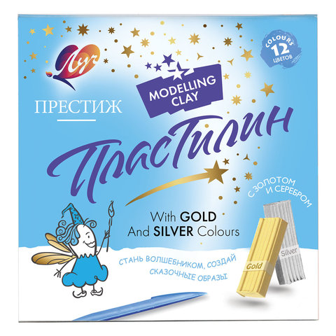Пластилин ЛУЧ "Престиж", 12 цв., (10 цв.+2 цв. металлик золото и серебро) 230 г,со стеком,18С1225-08 Пластилин ЛУЧ "Престиж", 12 цв., (10 цв.+2 цв. металлик золото и серебро) 230 г,со стеком,18С1225-08