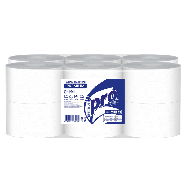 Бумага туалетная 170м (Т2) PROtissue, 2-х слойная, 1360листов, белая, C191