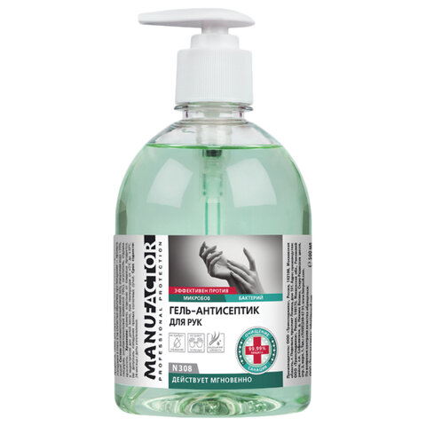 Антисептик кожный дезинфицирующий спиртосодержащий (70%) с дозатором 500 мл MANUFACTOR, гель, N30804