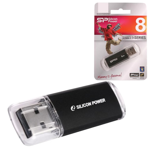 Флэш-диск SILICON POWER 8GB ultima II-I Series USB 2.0, скорость чтения/записи - 10/5 Мб/сек, ЧЕРНЫЙ