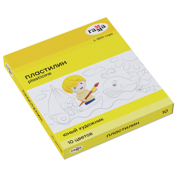 Пластилин классический ГАММА "Юный художник NEW", 10 цветов, 140 г, со стеком, картонная упаковка