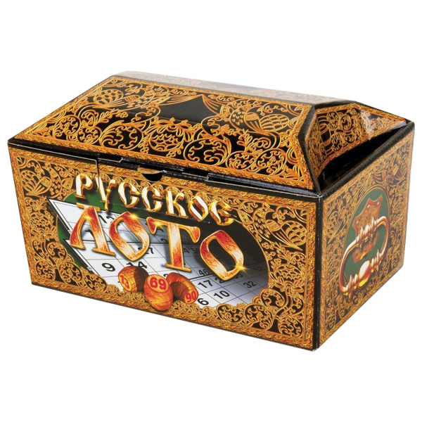 Игра настольная "Русское лото" в картонном ларце, 90 бочонков, жетоны, 24 карточки, 10 КОРОЛЕВСТВО