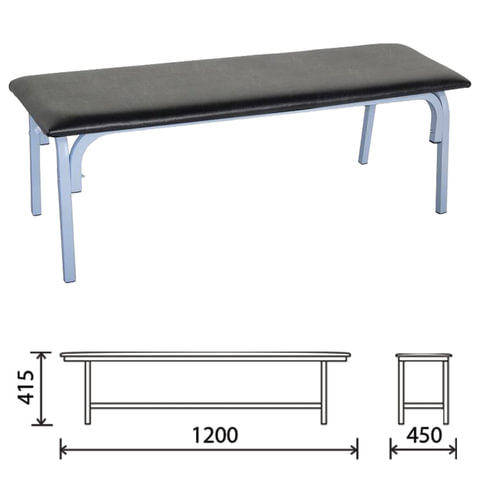 Банкетка без спинки "Астрид", 1200х470х430 мм, серый каркас, кожзам черный