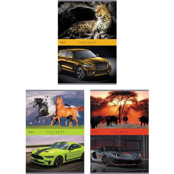 Тетрадь А4 80л. HATBER скоба, клетка, глянцевая ламинация, Luxury style (3 вида в спайке), 80Т4лВ1