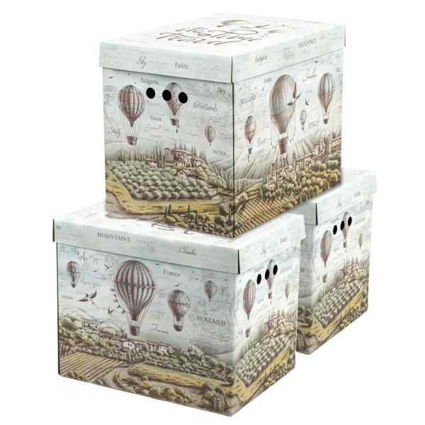 Короб для хранения из плотного микрогофрокартона 380х280х315 мм, КОМПЛЕКТ 3 шт., BRAUBERG HOME, 2718