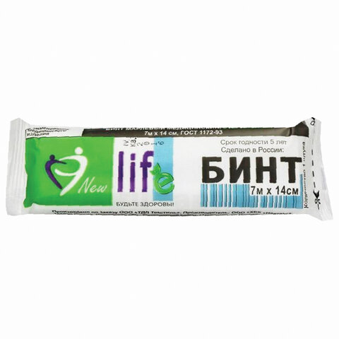Бинт марлевый стерильный NEW LIFE 7 м х 14 см, плотность 36 (±2) г/м2, индивидуальная упаковка, 2159