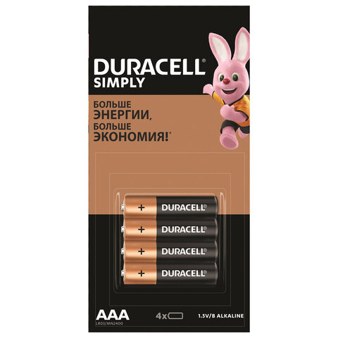 Батарейка DURACELL Simply, ААА (LR03, 24А), алкалиновые, мизинчиковы
