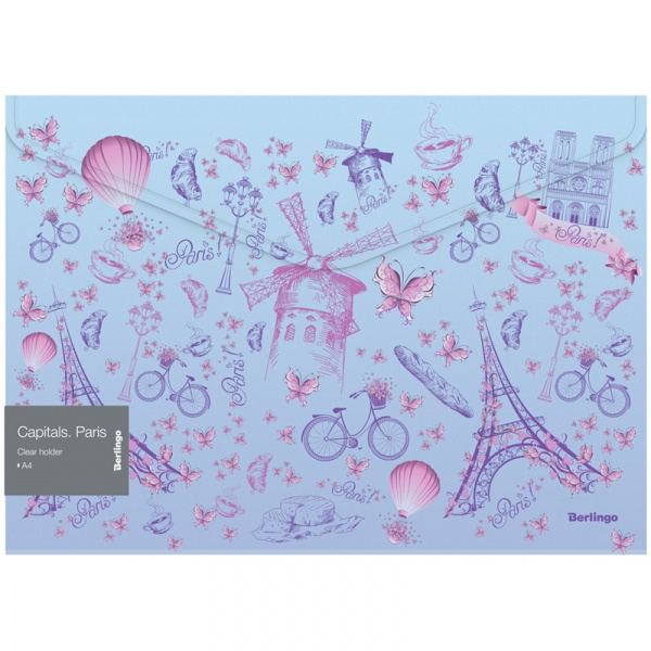Папка-конверт на липучке Berlingo "Capitals. Paris", 180мкм, с рисунком EFv_A4401
