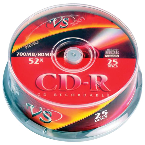 Диски CD-R VS, 700 Mb, 52x, 25 шт., Cake Box, с поверхностью для печати, VSCDRIPCB2501 Диски CD-R VS, 700 Mb, 52x, 25 шт., Cake Box, с поверхностью для печати, VSCDRIPCB2501