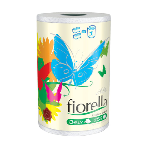 Полотенце бумажное бытовое, 3-х слойное, 34 м, ASTER "Fiorella", белое, Италия, артикул 112155