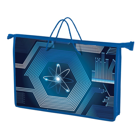 Папка на молнии с ручками  BRAUBERG А4, пластик, мальчик, Атом, 227115