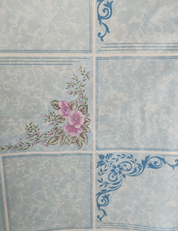 Клеенка столов.на ткани 1сорт 434/1 ш.1,30м 25м рулон голубой фон