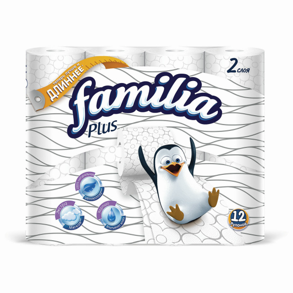 Бумага туалетная FAMILIA PLUS 2-слойная, 12шт. х18 м , белая