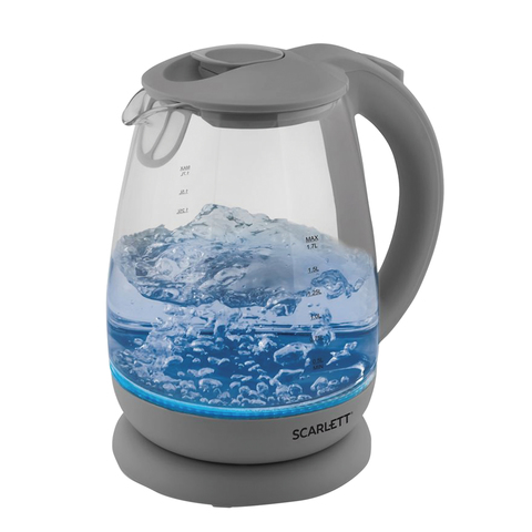 Чайник SCARLETT SC-EK27G24, 1,7 л, 2000 Вт, закрытый нагревательный элемент, стекло, серый
