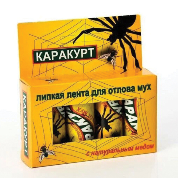 Лента липкая от мух мухоловка, КОМПЛЕКТ 4 шт., КАРАКУРТ "МЕДОВЫЙ", КЛЛк Лента липкая от мух мухоловка, КОМПЛЕКТ 4 шт., КАРАКУРТ "МЕДОВЫЙ", КЛЛк