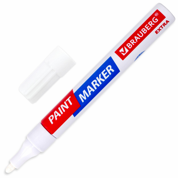 Маркер-краска лаковый EXTRA (paint marker) 4 мм, БЕЛЫЙ, УСИЛЕННАЯ НИТРО-ОСНОВА, BRAUBERG