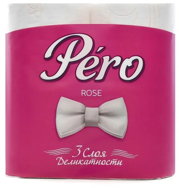 Бумага туалетная 3-х слойная, 4 рулона (4х16,3 м), PERO "ROSE", 6743