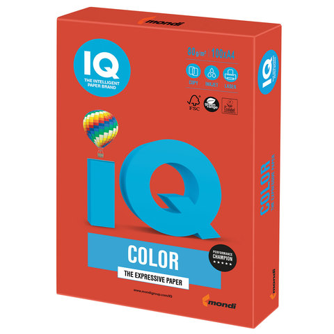 Бумага IQ (АйКью) color, А4, 80 г/м2, 100 л., интенсив кораллово-красная, CO44