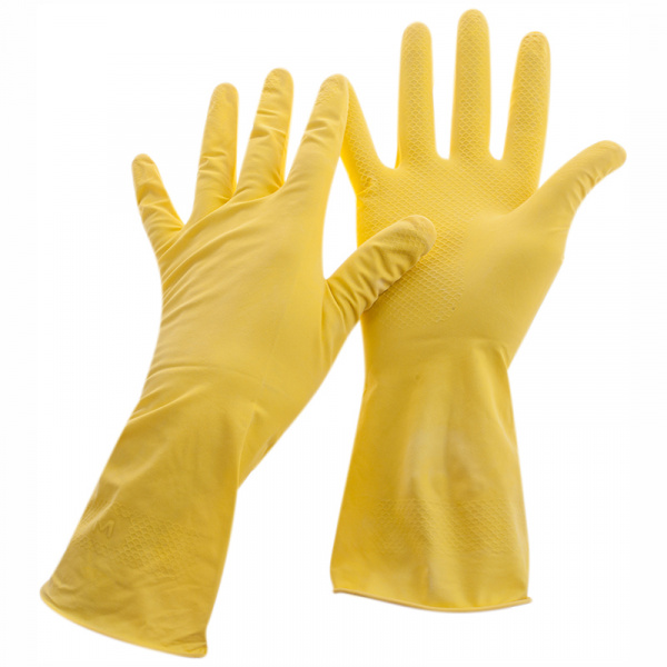 Перчатки резиновые хозяйственные OfficeClean Стандарт+, супер прочные, р.M, желтые, пакет с европодв