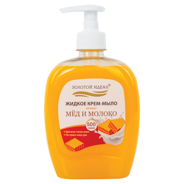 Мыло-крем жидкое 500мл ЗОЛОТОЙ ИДЕАЛ "Мед и молоко", дозатор