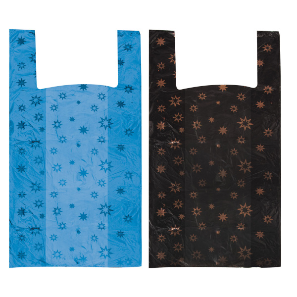 Пакеты "майка", КОМПЛЕКТ 100шт., ПНД, 31+18х59см, "Звезды", 18мкм