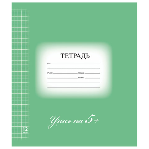 Тетрадь 12л. BRAUBERG ЭКО "5-КА", клетка, обложка плотная мелованная бумага, ЗЕЛЕНАЯ Тетрадь 12л. BRAUBERG ЭКО "5-КА", клетка, обложка плотная мелованная бумага, ЗЕЛЕНАЯ