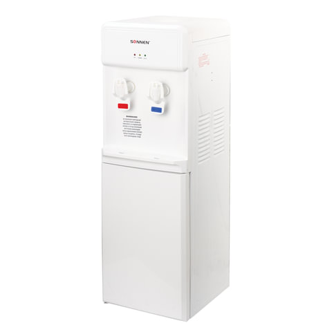 Кулер для воды SONNEN FS-03, напольный, НАГРЕВ/ОХЛАЖДЕНИЕ КОМПРЕССОРНОЕ, шкаф, 2 крана, белый