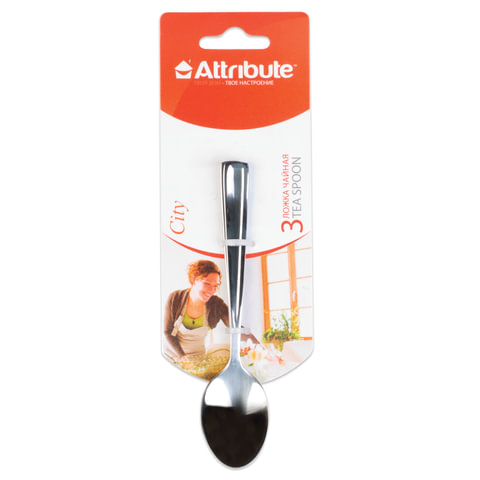 Ложки чайные, комплект 3 шт., нержавеющая сталь, европодвес, "City", ATTRIBUTE, ACC233