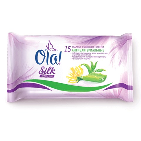 Салфетки влажные OLA!-Silk Sense 15шт, антибактериальные, 1042, 3725, ш/к 01042