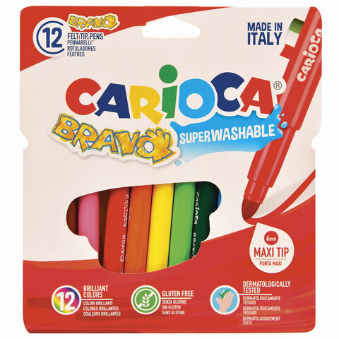 Фломастеры утолщенные CARIOCA (Италия) "Bravo", 12 цветов, суперсмываемые, 42755 Фломастеры утолщенные CARIOCA (Италия) "Bravo", 12 цветов, суперсмываемые, 42755