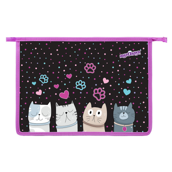 Папка для тетрадей ЮНЛАНДИЯ А5, пластик, 2 отделения, клапан на липучке, "Relaxing cats", 273332
