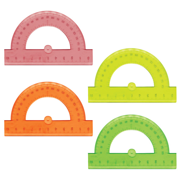 Транспортир пластик 10 см, 180 градусов, BRAUBERG, прозрачный, неоновый, ассорти, 210620 