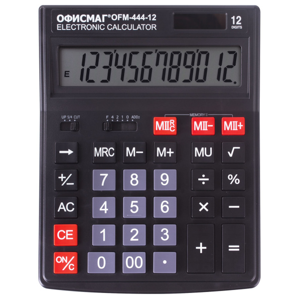 Калькулятор настольный ОФИСМАГ OFM-444 (199x153мм), 12 разрядов, двойное питание, ЧЕРНЫЙ, 250459 Калькулятор настольный ОФИСМАГ OFM-444 (199x153мм), 12 разрядов, двойное питание, ЧЕРНЫЙ, 250459