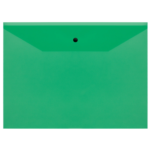 Папка-конверт на кнопке СТАММ А4, 120мкм, пластик, прозрачная, зеленая