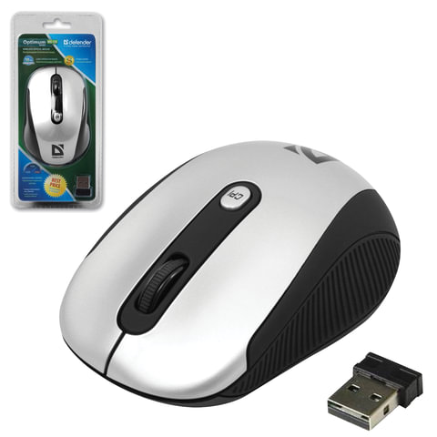 Мышь беспроводная лазерная DEFENDER Optimum MS-125 Nano, USB, 3кнопки+1колесо-кноп,чер/сереб,52125