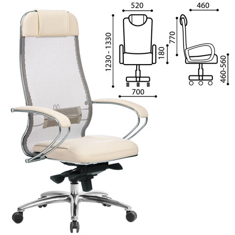 Кресло офисное МЕТТА "SAMURAI" Comfort S, сетка/экокожа Infinity Easy Clean, бежевое
