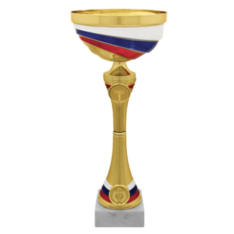 Кубок металлический "Верослав" (100х100х270 мм), основание мрамор, "золото"/триколор, стем красный,